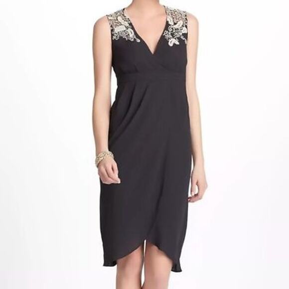 Anthropologie Meadow Rue EUC Women's Embroidered Tulip Hem Black Dress  8 - Picture 1 of 9